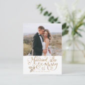 Getrouwd & Vrolijk Kerstfeest Handlettered Photo G Briefkaart (Staand voorkant)