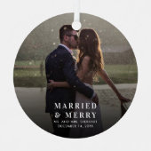 Getrouwd & Vrolijk Kerstmis Bruiloft Foto Feesteli Metalen Ornament (Voorkant)