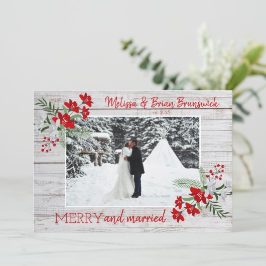 Getrouwd Vrolijk Kerstmis Foto Vakantie Kaart (Staand voorkant)