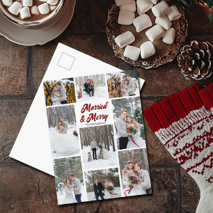 Getrouwd & Vrolijk Kerstmis Koppel Fotocollage Feestdagenkaart