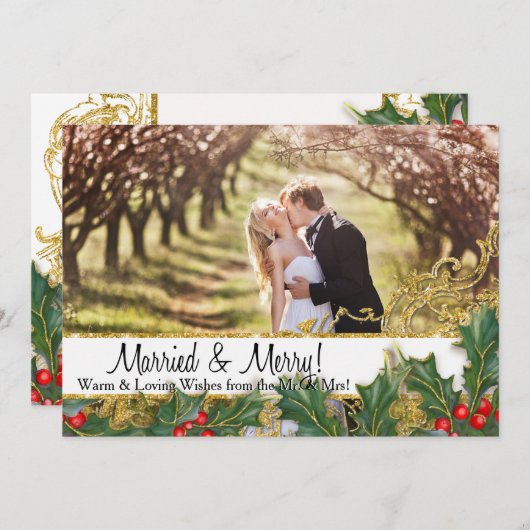 Getrouwd Vrolijk Kerstmis Pas getrouwd Horizontale Feestdagenkaart (Voorkant / Achterkant)