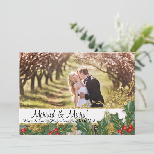 Getrouwd Vrolijk Kerstmis Pas getrouwd Horizontale Feestdagenkaart (Staand voorkant)