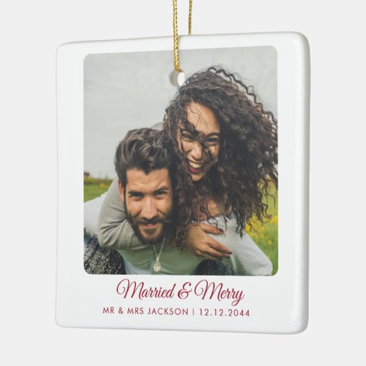 Getrouwd Vrolijk Kerstpaar Passen getrouwd 2 Foto' Keramisch Ornament (Links)