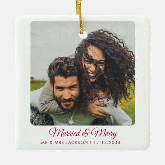 Getrouwd Vrolijk Kerstpaar Passen getrouwd 2 Foto' Keramisch Ornament (Voorkant)