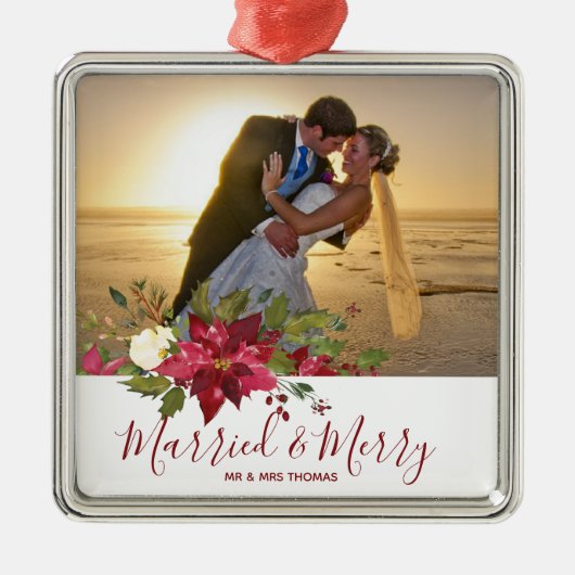 Getrouwd & vrolijk kerstvakantie Foto ornament (Voorkant)