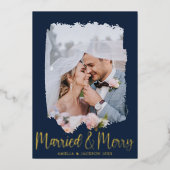 Getrouwd & vrolijk Luxe Gouden Kerst Folie Feestdagenkaart (Voorkant)