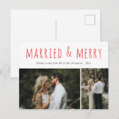 Getrouwd & vrolijk Modern Elegant Red Script Foto Feestdagenkaart (Voorkant / Achterkant)
