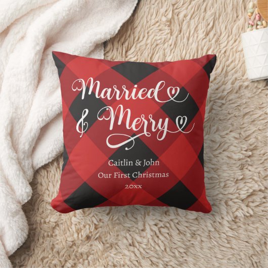 Getrouwd Vrolijk Onze 1e Kerst Pas getrouwd Rood P Kussen (Deken)