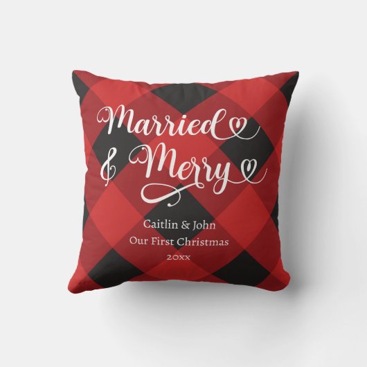 Getrouwd Vrolijk Onze 1e Kerst Pas getrouwd Rood P Kussen (Achterkant)