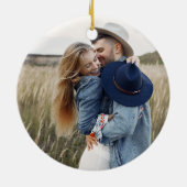 Getrouwd & vrolijk Onze eerste kerstfoto Keramisch Ornament (Achterkant)