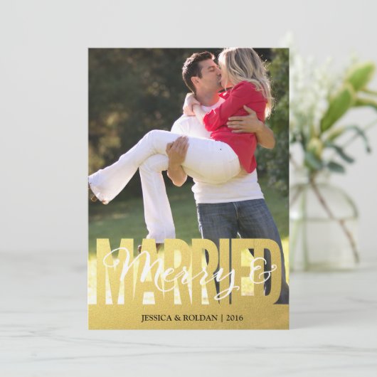 Getrouwd & Vrolijk Papieren Fotokaart Feestdagenkaart (Staand voorkant)