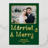 Getrouwd Vrolijk Pas getrouwd 1e Kerstmis Foto Gro Folie Feestdagenkaart (Voorkant)