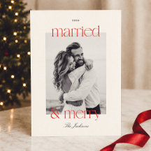 Getrouwd & Vrolijk Preppy Rode Streep Foto Kerstmi