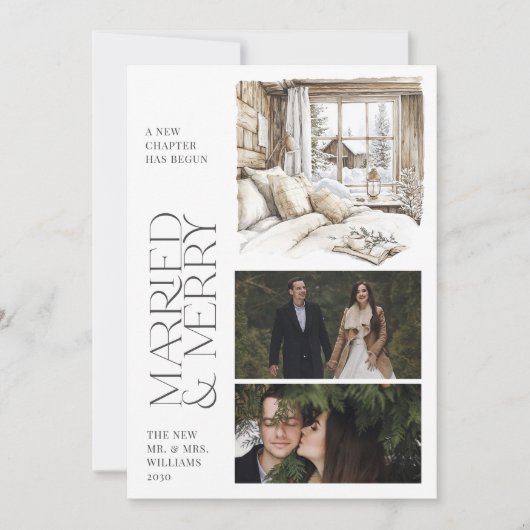 Getrouwd & vrolijk rustieke hut Photo Collage Vaka Feestdagenkaart (Voorkant)
