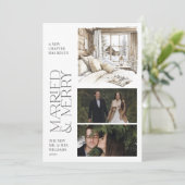 Getrouwd & vrolijk rustieke hut Photo Collage Vaka Feestdagenkaart (Staand voorkant)