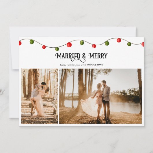 Getrouwd & Vrolijk Script Kerstmis Eenvoudige Foto Feestdagenkaart (Voorkant)