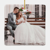 Getrouwd & vrolijk script Pas getrouwd kerst Keramisch Ornament (Achterkant)