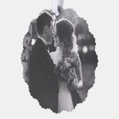 Getrouwd & Vrolijk Script Red Plaid Foto Kerstmis Ornament Kaart (Links)