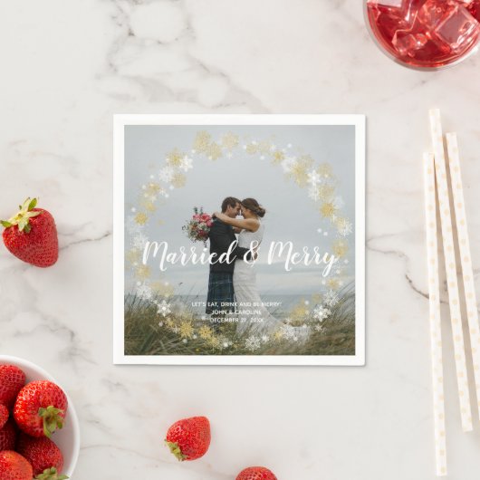 Getrouwd & vrolijk vakantie foto bruiloft servet (Insitu)