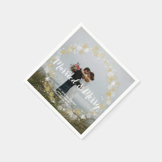 Getrouwd & vrolijk vakantie foto bruiloft servet (Hoek)