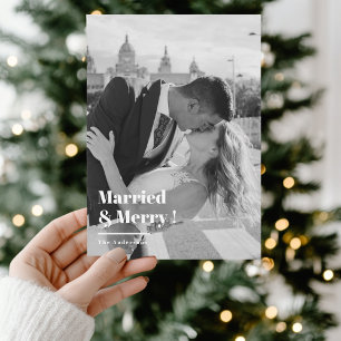 Getrouwd & vrolijk Zwart & Wit Kerstfoto Feestdagenkaart