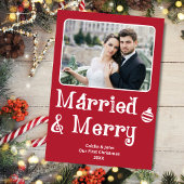 Getrouwd Vrolijke Pas getrouwd 1e Kerstmis Foto Ro Feestdagenkaart