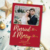 Getrouwd Vrolijke Pas getrouwd 1e Kerstmis Foto Ro Folie Feestdagenkaart
