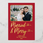 Getrouwd Vrolijke Pas getrouwd 1e Kerstmis Foto Ro Folie Feestdagenkaart (Voorkant)