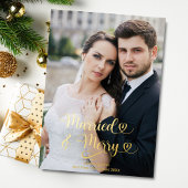 Getrouwd Vrolijke Passen getrouwd 1e Kerstmis Foto Folie Feestdagenkaart