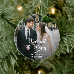 Getrouwd Vrolijke Passen getrouwd 1e Kerstmis Foto Keramisch Ornament