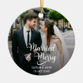 Getrouwd Vrolijke Passen getrouwd 1e Kerstmis Foto Keramisch Ornament (Voorkant)