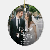 Getrouwd Vrolijke Passen getrouwd 1e Kerstmis Foto Keramisch Ornament (Links)