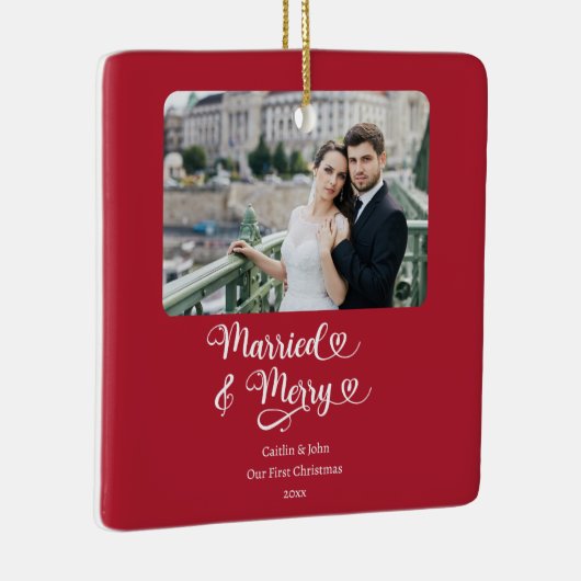 Getrouwd Vrolijke Passen getrouwd 1e Kerstmis Foto Keramisch Ornament (Rechts)