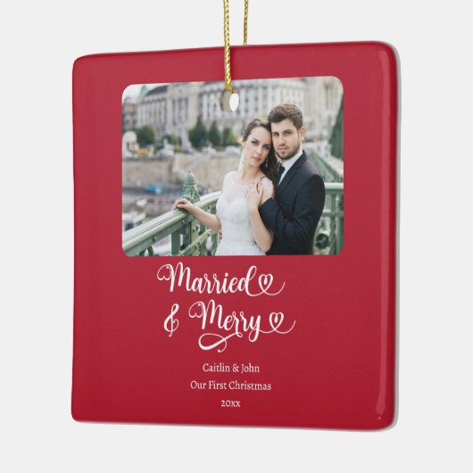 Getrouwd Vrolijke Passen getrouwd 1e Kerstmis Foto Keramisch Ornament (Links)