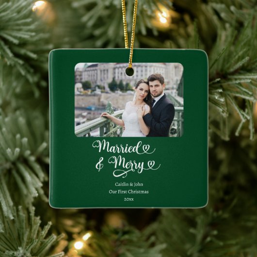 Getrouwd Vrolijke Passen getrouwd 1e Kerstmis Foto Keramisch Ornament (Boom)