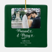 Getrouwd Vrolijke Passen getrouwd 1e Kerstmis Foto Keramisch Ornament (Achterkant)