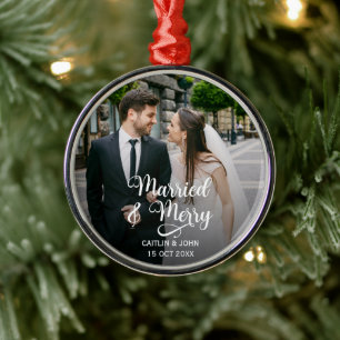 Getrouwd Vrolijke Passen getrouwd 1e Kerstmis Foto Metalen Ornament