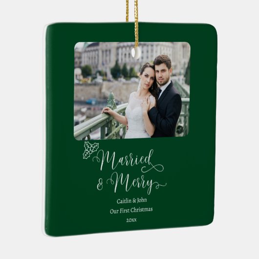 Getrouwd Vrolijke Passen getrouwd 1e Kerstmis Groe Keramisch Ornament (Rechts)