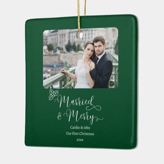 Getrouwd Vrolijke Passen getrouwd 1e Kerstmis Groe Keramisch Ornament (Links)