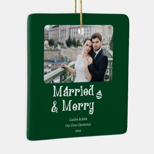 Getrouwd Vrolijke Passen getrouwd 1e Kerstmis Groe Keramisch Ornament (Rechts)
