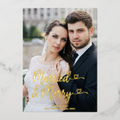 Getrouwd Vrolijke Passen getrouwd 1e Kerstmis Hart Folie Feestdagenkaart (Voorkant)