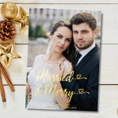 Getrouwd Vrolijke Passen getrouwd 1e Kerstmis Hart Folie Feestdagenkaart