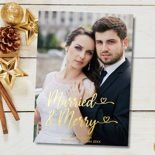 Getrouwd Vrolijke Passen getrouwd 1e Kerstmis Hart Folie Feestdagenkaart