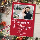 Getrouwd Vrolijke Passen getrouwd 1e Kerstmis Rode Feestdagenkaart