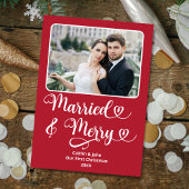 Getrouwd Vrolijke Passen getrouwd 1e Kerstmis Rode Feestdagenkaart