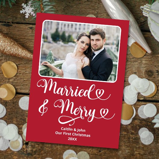Getrouwd Vrolijke Passen getrouwd 1e Kerstmis Rode Feestdagenkaart