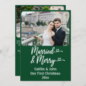 Getrouwd Vrolijke Passen getrouwd Aangepaste Groen Feestdagenkaart (Voorkant / Achterkant)