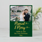 Getrouwd Vrolijke Passen getrouwd Aangepaste Groen Folie Feestdagenkaart (Staand Voorkant)