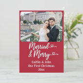 Getrouwd Vrolijke Passen getrouwd Custom Rood Eers Feestdagenkaart (Staand voorkant)