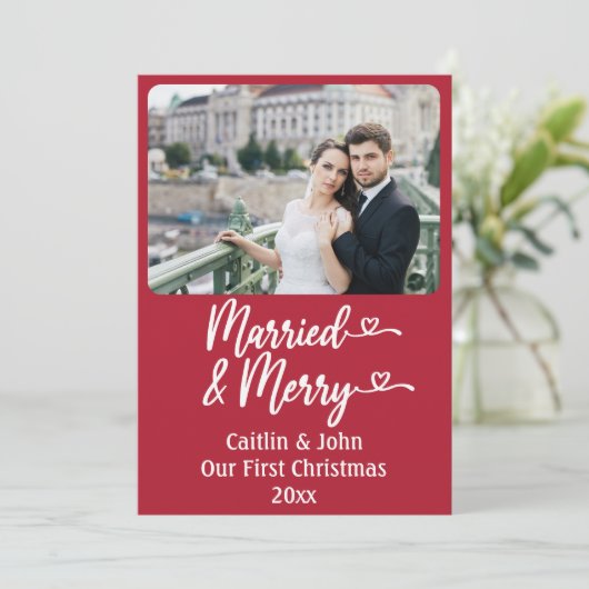 Getrouwd Vrolijke Passen getrouwd Custom Rood Eers Feestdagenkaart (Staand voorkant)
